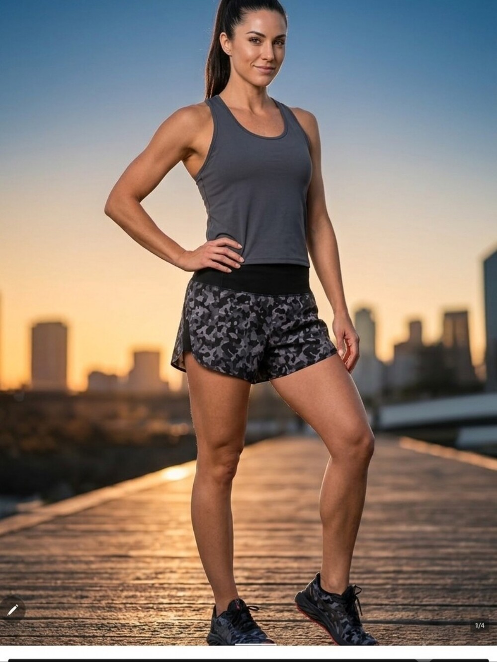 Athleta Athleta Women Running Short in a black and grey camo pattern.Size S